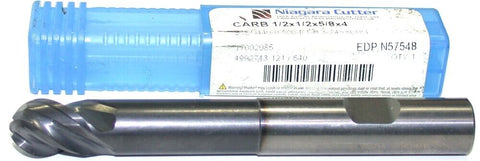 Niagara Carbide 1/2" 1/2" Shank 4 Flute AlTiN Finish Ball End Mill N57548 New