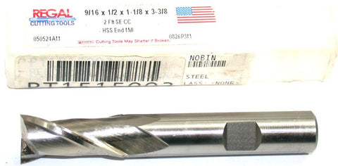 Regal 050524AM 9/16" Diameter 1/2 inch Shank 2Flute Single End HSS End Mill