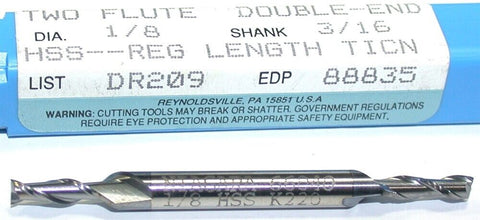 Niagara 88835 1/8" diameter Double End TiCN Coat 2 Flute HSS End Mill