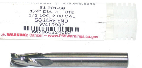 RobbJack S1-301-08 3-Flute Carbide 1/4" diameter 1/4" shank End Mill