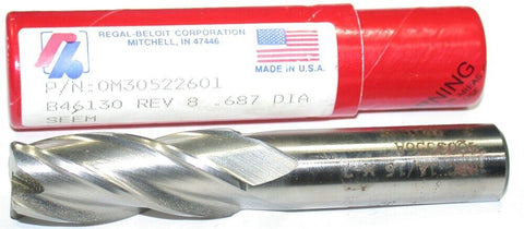 Regal Beloit 0M30522601 11/16" diameter 5/8" shank .06" CR 4 Flute HSS End Mill