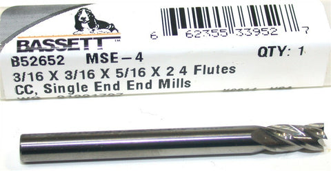 Up To 2 New Bassett 4-Flute Carbide 3/16" End Mills B52652