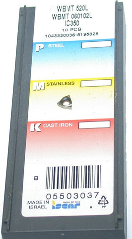 Lot of 10 New 05503037 Iscar Carbide Boring Bar & turning insert WBMT 520L IC350