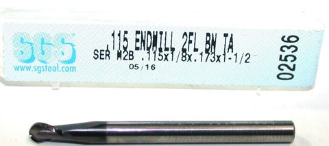 SGS 02536 .115" Diameter 1/8" Shank 2 Flute AlTiN Coated Carbide Ball End Mill