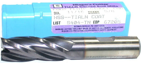 Niagara 67205 11/16" diameter 5/8" shank TiAlN Coat 4 Flute HSS End Mill New