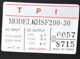 TPI KHSF200-30 POWER SUPPLY 200 WATTS 5 VDC @ 6 AMPS +/-12 VDC @ 5 AMPS
