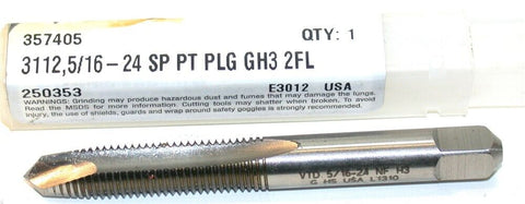 Vermont 5/16"-24 GH3 2-Flute High Speed Steel Plug Tap 357405 New