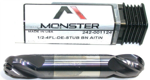 Monster 242-001124 1/2" Diameter 4 Flute Solid Carbide ALTiN Coat Ball End Mill