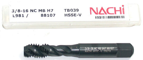 Nachi 88107 Black Oxide Coated HSSE-V Spiral 3 Flute Tap 3/8-16 NC MB H7 L981