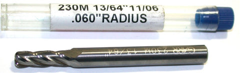 Garr Tool 230M 13/64" Diameter 4-Flute Carbide .060 Corner Radius End Mill