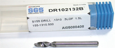 Kyocera SGS DR102132B .1310 Diameter 2 flute 1/8" Shank Solid Carbide Drill