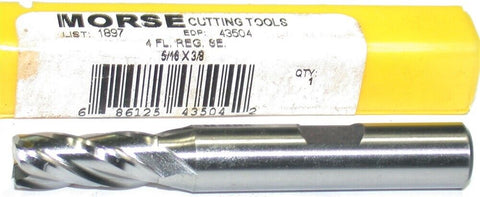 Morse Cutting Tools 43504 5/16" Diameter 3/8" Shank 4 Flute HSS End Mill New