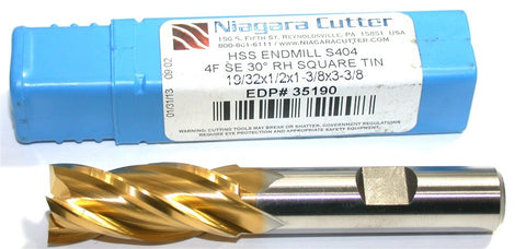 Niagara 35190 19/32" .5937 diameter 1/2" Shank 4 Flute Tin Coated HSS End Mill