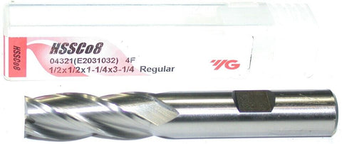 YG-1 04321 1/2" Diameter 1/2" Shank 4 Flute HSS End Mill New