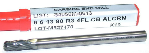 YG-1 Minicut S4050M-0613 6mm Diameter 4 Flute Solid Carbide Ball End Mill New