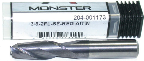 Monster 204-001173 3/8" diameter 3/8 Shank 2 Flute AlTiN Coated Carbide End Mill