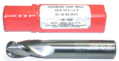 HTC 135-3500 1/2" Diameter 3 Flute Solid Carbide Ball End Mill