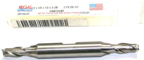 Regal 052154JM 1/4" Diameter 3/8" Shank 2 Flute Double End HSS End Mill