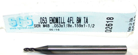SGS 02618 .053" Diameter 1/8" Shank 2 Flute AlTiN Coated Carbide Ball End Mill