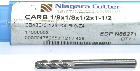 Niagara N862271 1/8" Diameter 1/8" Shank 4 Flute Carbide Ball End Mill