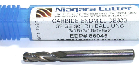 Niagara 86045 3/16" Diameter 3/16" Shank 3 Flute Carbide Ball End Mill
