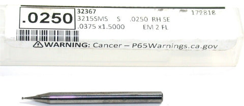 Fullerton 32367 .025" Diameter 2 Flute Solid Carbide Ball End Mill