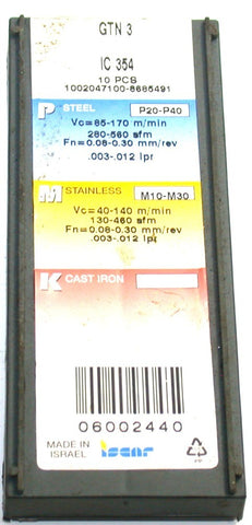 Lot of 7 Iscar GTN 3 IC354 Carbide 0.122" Width Parting/Grooving Insert 06002440