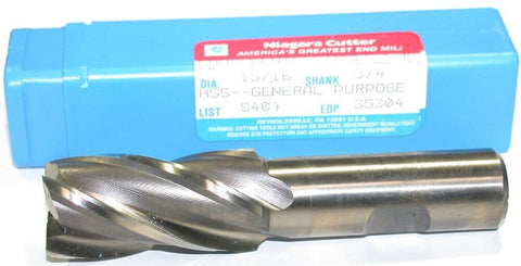 Niagara Cutter 15/16" Diameter 3/4" Shank 4 Flute HSS End Mill 35304 New
