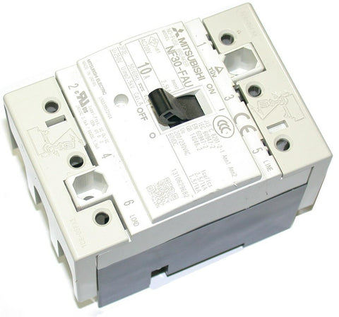 Mitsubishi 10 Amp 3 Pole No fuse Circuit Breakers Din MT NF30-FAU - 5 Available