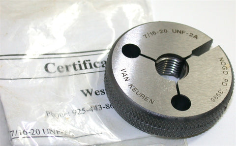 Van Keuren 7/16"-20 UNF-2A No Go Thread Ring Gage with Certificate