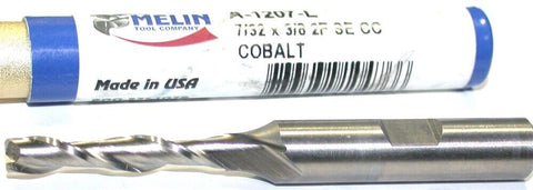 Melin A-1207-L 7/32" Diameter 3/8" Shank 2 Flute Cobalt End Mill AA-1208-L