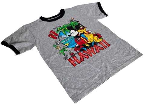 Disney Boys Mickey Mouse Surf's Up Beach Life Hawaii Gray Shirt Size Medium