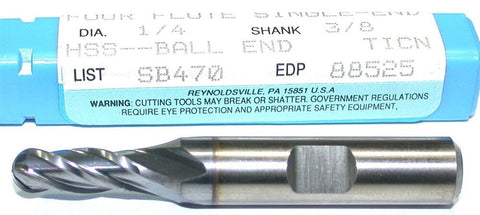 Niagara 88525 1/4" 3/8" Shank 4 Flute HSS TiCN Coat Ball End Mill New