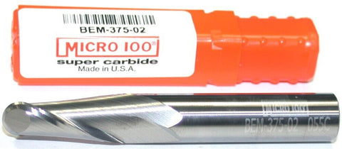 Micro 100 BEM-375-02 3/8" Diameter 2 Flute Solid Carbide Ball End Mill New