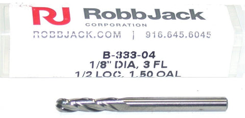 RobbJack B-333-04 3-Flute Carbide 1/8" diameter 1/8" shank Ball End Mill New