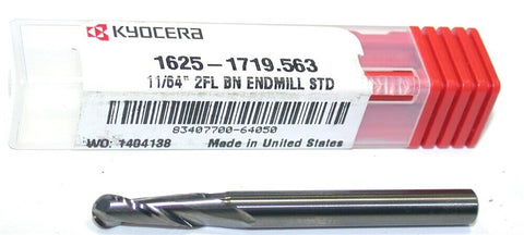 Kyocera 1625-1719.563 11/64" Carbide Ball Endmill 2FL 3/16" Shank New