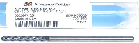 Niagara N56028 Carbide 1/8" Diameter 1/8 Shank 4 Flute TiAlN Coat Ball End Mill