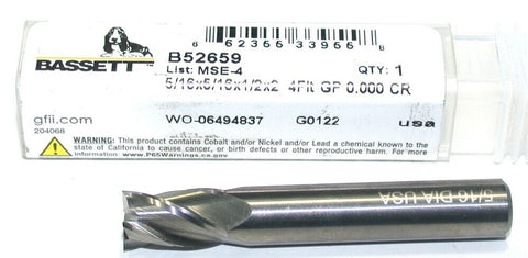 Bassett B52659 5/16" Diameter 5/16" Shank 4-Flute Carbide End Mill New