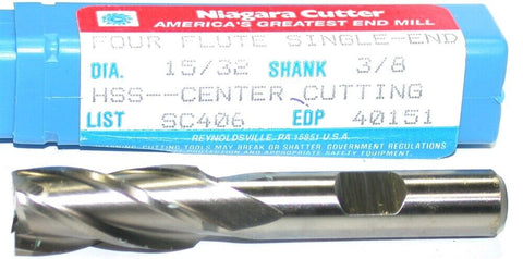 Niagara 15/32" diameter 4 Flute Center Cutting HSS End Mill 40151 New