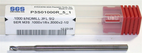 Kyocera SGS P3S01000R_5_1 .1000" Diameter 3 Flute Carbide End Mill