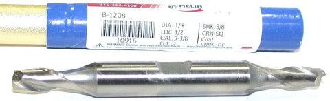 Melin B-1208 1/4" Diameter 3/8 Shank 2 Flute Cobalt Double End End Mill