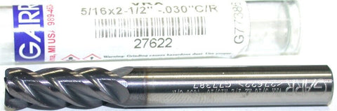 Garr Tool 4-Flute Carbide 5/16in Dia. .030" Radius AlTiN Coat End Mill 27622 New