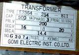 GOMI ELECTRIC E2564-254-811 TRANSFORMER 500 VA 200 VAC PRIMARY