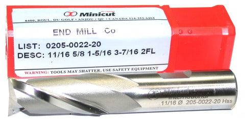 YG-1 Minicut 0205-0022-20 11/16" Diameter 5/8" Shank 2 Flute HSS End Mill New