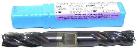 Niagara 17975 31/64" diameter TiAlN Coat 4 Flute Double End HSS End Mill New