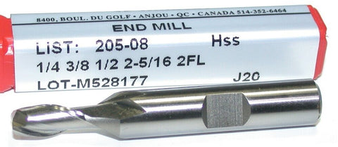 Minicut 205-08 1/4" Diameter 3/8" Shank 2 Flute HSS End Mill New