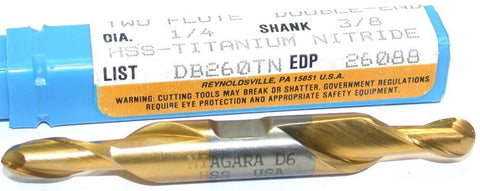 Niagara 1/4" 3/8" Shank 2 Flute HSS Double End TiN Coat Ball End Mill 26088 New