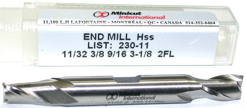 YG-1 Minicut 230-11 11/32" Diameter 3/8" Shank 2 Flute HSS End Mill New