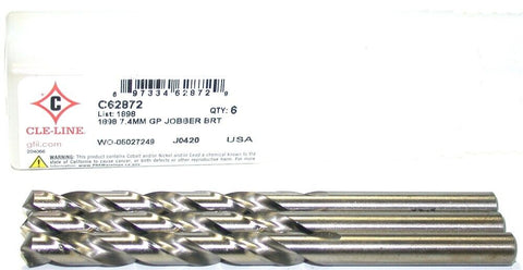 Lot of 3 Cleveland Twist C62872 7.4mm Diameter 2 Flute Jobber length Drills New