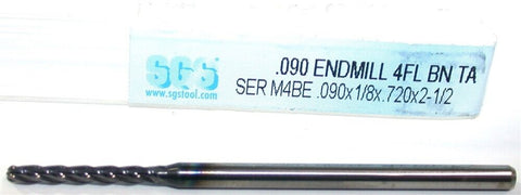 SGS 02767 .090" Diameter 1/8" Shank 4 Flute AlTiN Coated Carbide Ball End Mill